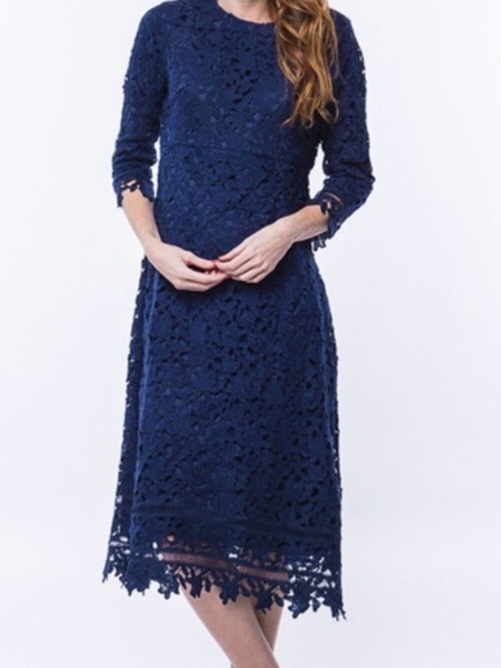 Navy Lace Midi Dress - Elegant Women's Dress
